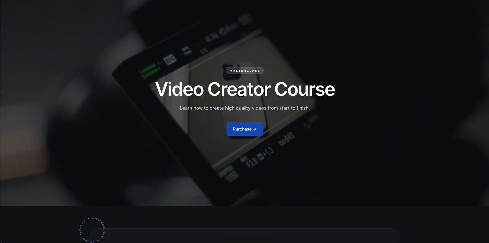 video creator course homepage design